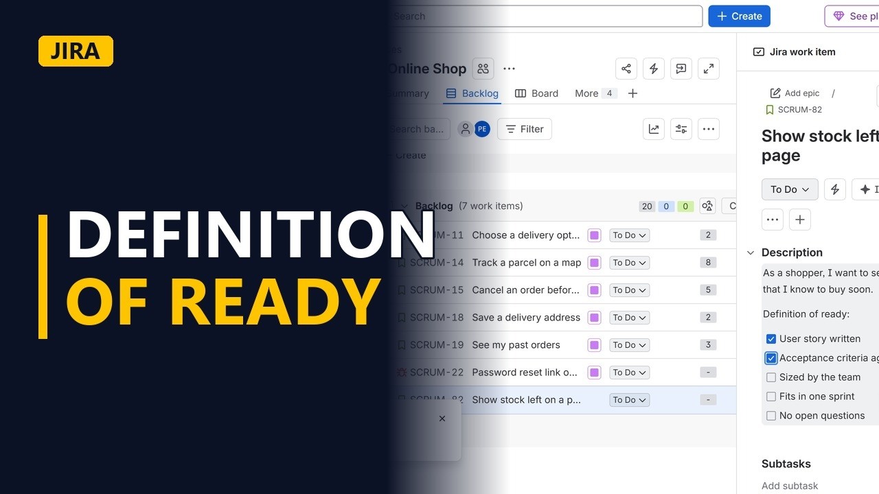 Definition of Ready Checklist in Jira (Tick Boxes on Every Story)