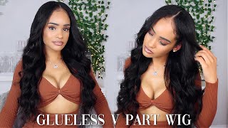 Natural Glueless Body Wave V Part Wig: No Leave-Out No Lace No Glue | UNice Hair