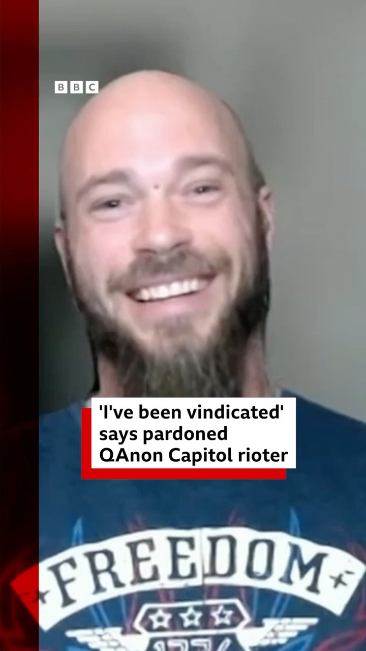 Convicted US Capitol rioter and 'QAnon Shaman' reacts to President Trump's pardons. #US #BBCNews