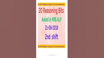 RRB ALP Reasoning Previous Year Question Paper 2018, 21-08-2018 Shift 2, #reasoning #rrb #rrbntpc