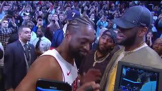 Lebron James, Carmelo Anthony, and Chris Paul joke around with Dwayne wade before final game