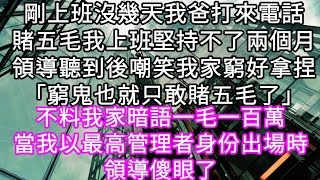 剛上班沒幾天我爸打來電話賭五毛我上班堅持不了兩個月領導聽到後嘲笑我家窮好拿捏「窮鬼也就只敢賭五毛了」不料我家暗語一毛一百萬 #心書時光 #為人處事 #生活經驗 #情感故事 #唯美频道 #爽文