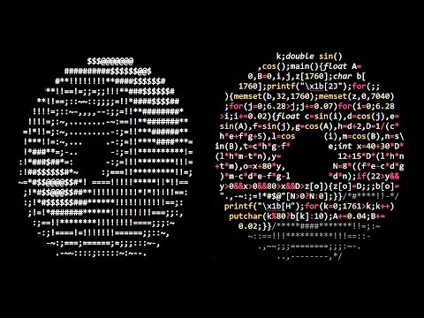 Donut-shaped C code that generates a 3D spinning donut