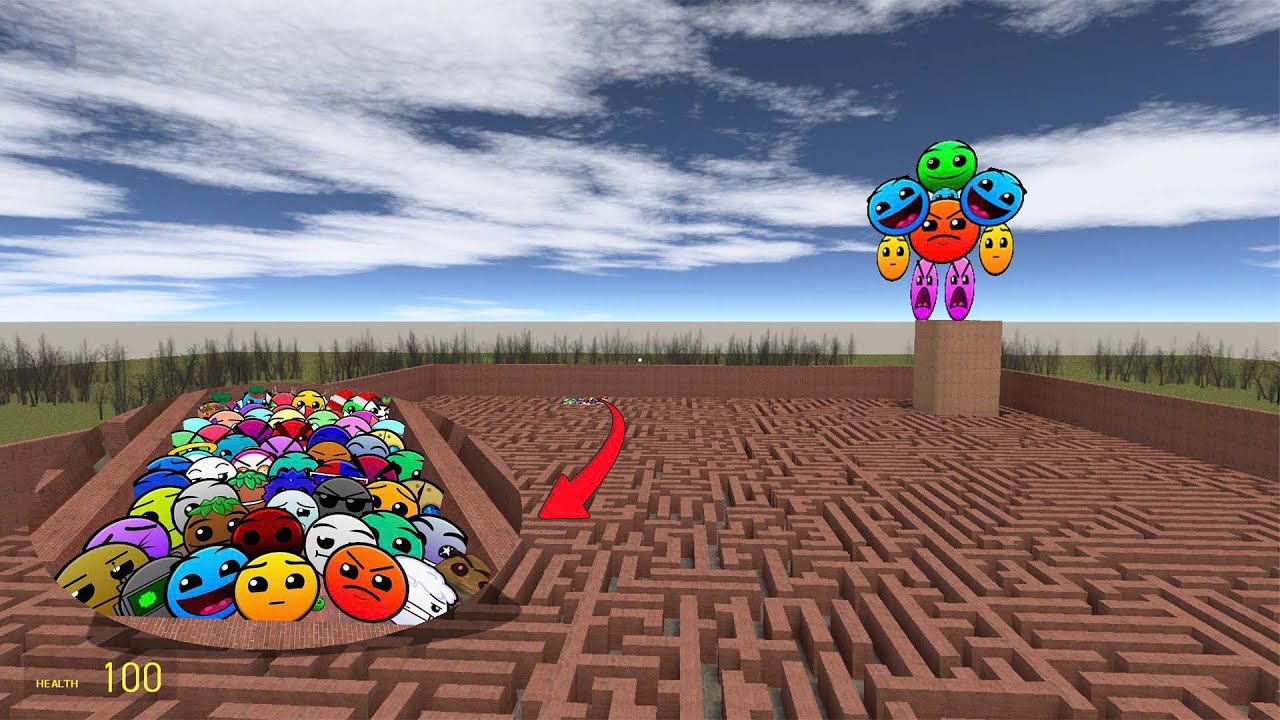 Geometry Dash and Lobotomy Dash Nextbots Chase me in Maze Gmod