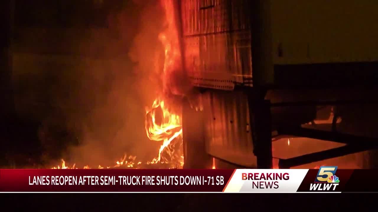 Lanes reopened after semi-truck fire on I-71 south - YouTube