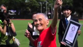 105 Year Old Sprinter  Hidekichi Miyazaki  100 meter SETS WORLD RECORD  Celebrates Like Usain