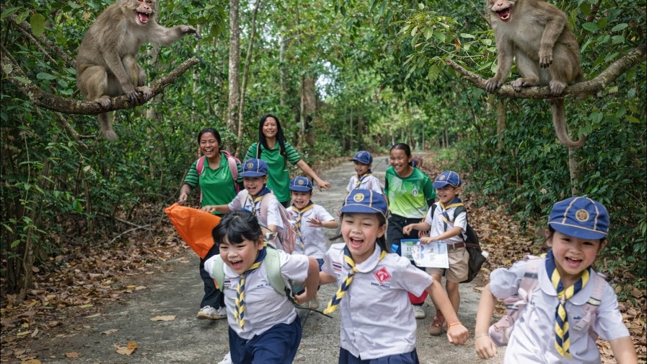 Free monkeys looking for food bring joy and laughter to passersby