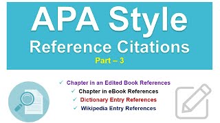 APA Style Reference Citations Format for Book/ eBook Chapters, Dictionary, Wikipedia Article |Part-3