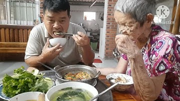 Cá bông lau kho tiêu,canh mướp hương nhà trồng 