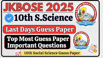 JKBOSE 10th Social Science Guess Paper 2025 26 🔥 10th SST Guess Paper Important Questions 2025 