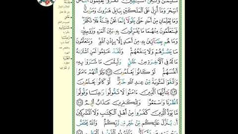 سورة البقرة ( الوجه ١٦) من الآية ١٠٢-١٠٥ ، الشيخ إبراهيم الأخضر ( تجويد )