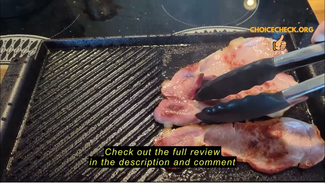 Review Cazooo Cast Iron Griddle Pan, Non-Stick Double-Sided BBQ Griddle Grill Pan with Handles, Flat