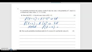 Probability Distribution exam style question | AS S1