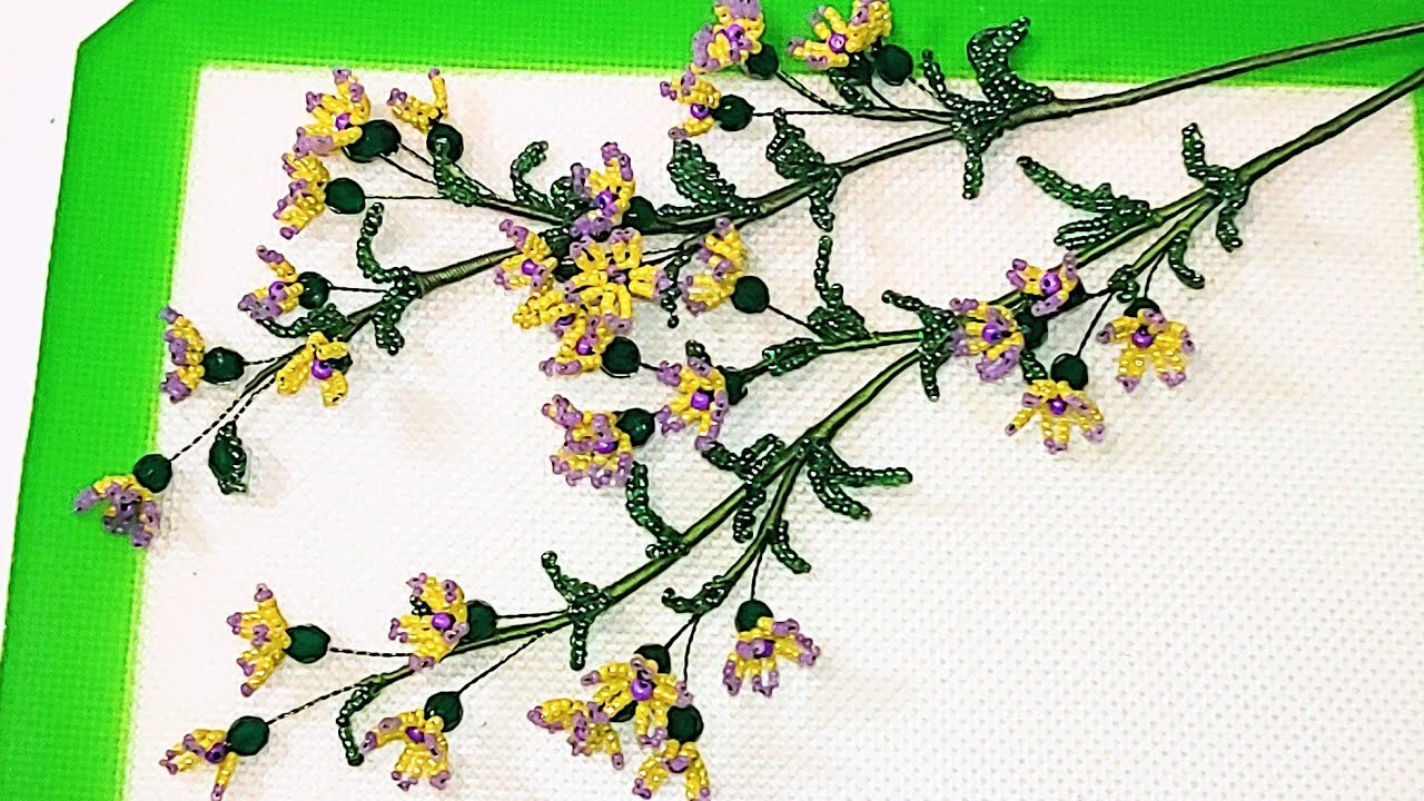 Цветущая веточка из бисера и бусин для начинающих МК от Koshka2015 -цветыиз бисера, бисероплетение - YouTube