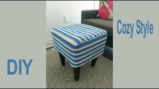 This ottoman cover is so easy to make and adds such a nice pop of
color your living room. in video you will see the bobble stitch used
crochet ...