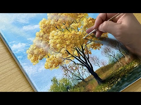 How to Draw Autumn Morning Scenery / Acrylic Painting