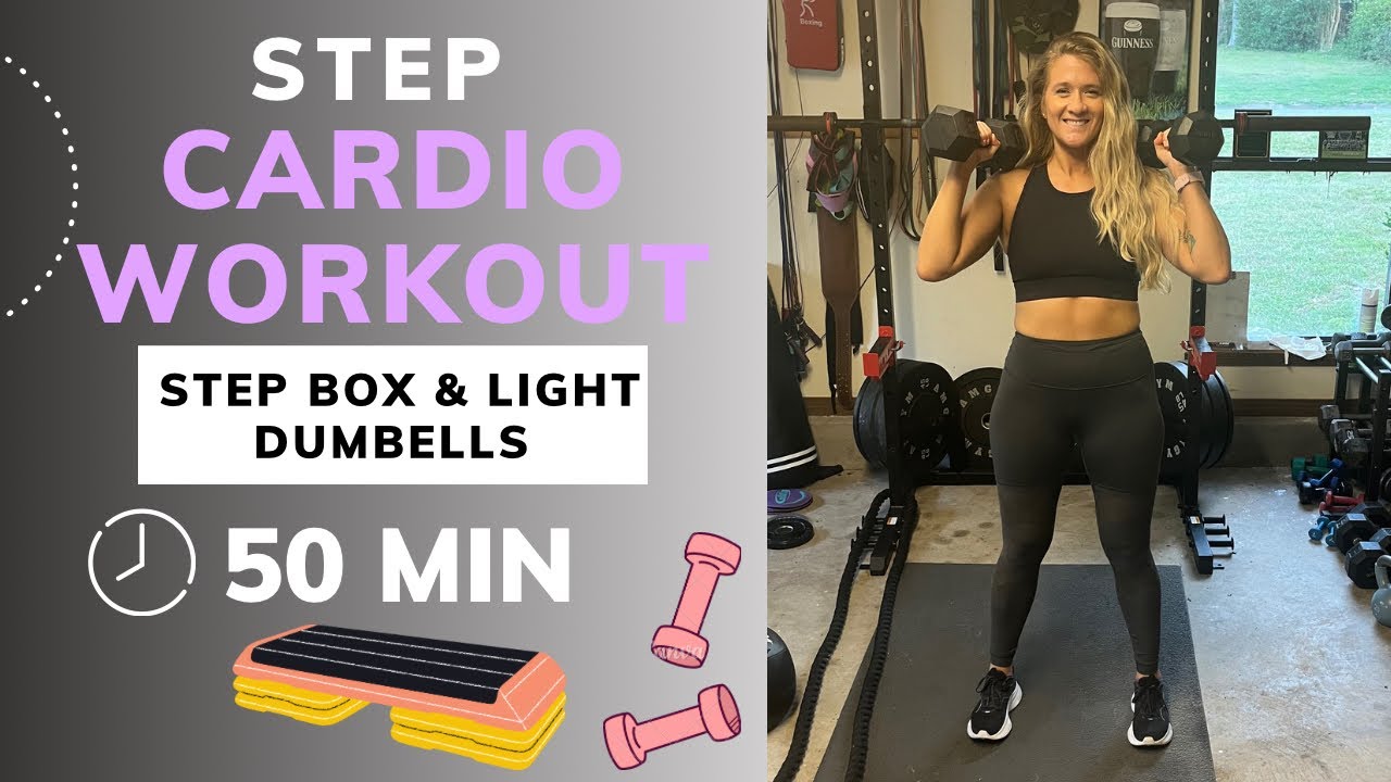 50 MIN Step Cardio Full Body Workout w Light Dumbbells Apartment