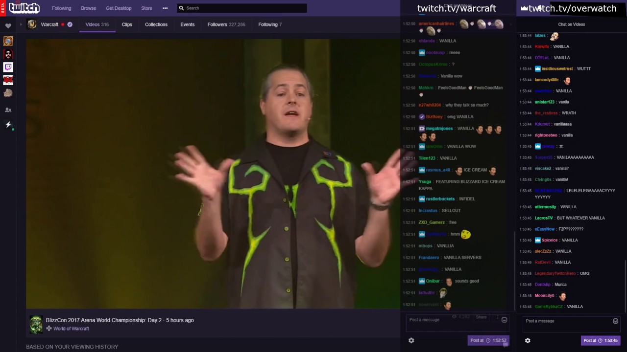 Twitch Chat reaction to World of Warcraft Classic Announcement | Blizzcon 2017