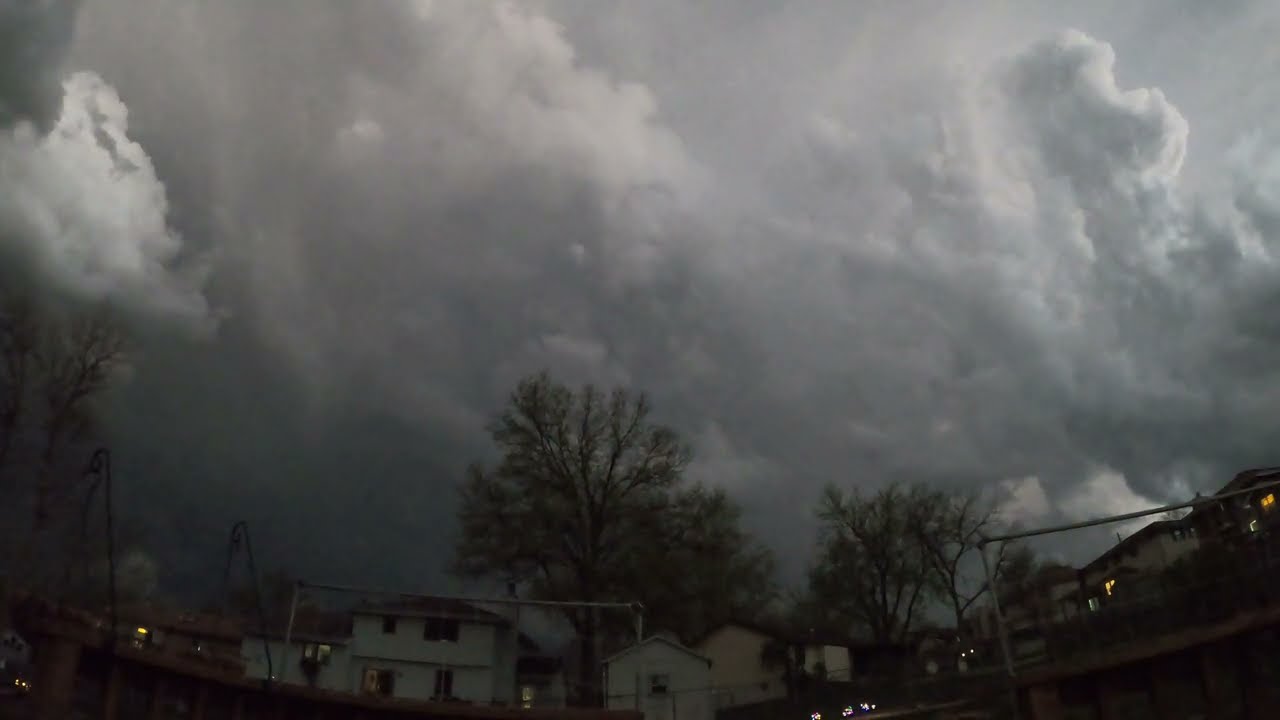 Severe storms opposite a colorful sunset