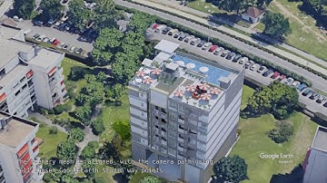 Architecture model fly by animation in a google earth environment with blender