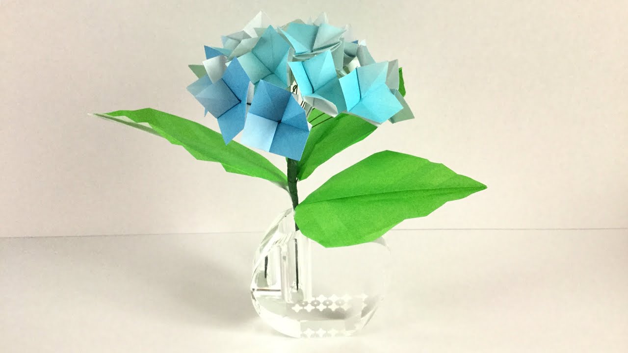 折り紙 あじさいの枝 Origami Hydrangea Branch Youtube