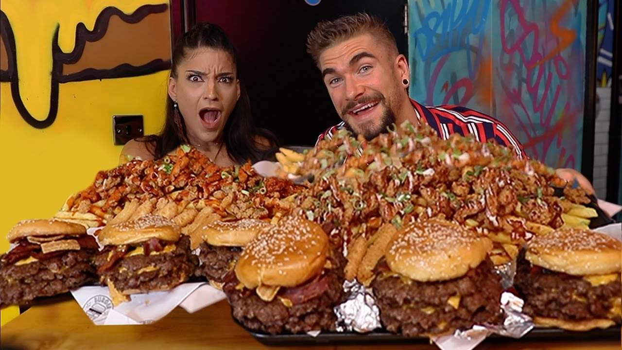 UNDEFEATED 3x4 BIG BOYZ BURGERS DIRTY CHICKEN FRIES & HALLOUMI STICKS CHALLENGE ft @JoelHansen