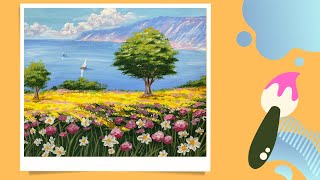 картинка: Малювання гуашшю. Літній морський пейзаж для дітей та початківців