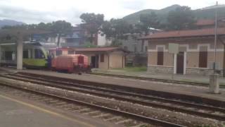 old locomotive Badoni pulls the new train breakdown in Iseo lake Italy