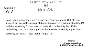 JEE main 2022:- 24 June shift-2 Math paper section b (Q 8) solution | #jeemain2022 #projecteducation