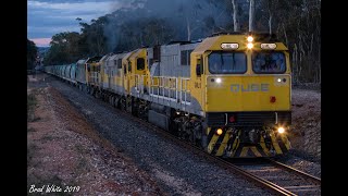 GML10, 8030, 864 and 8044 shunting and departing on 7962V QUBE Dunolly grain- 7/10/19
