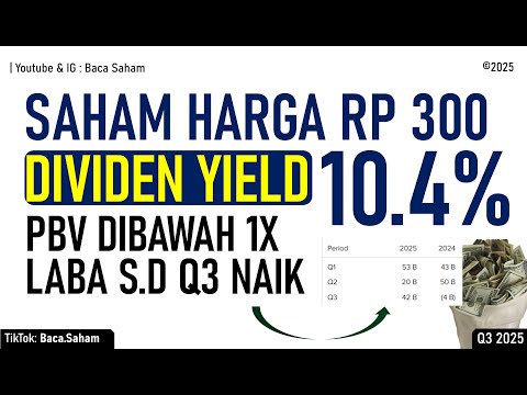 Saham Harga Rp 300an Dividen Yield 10.4% !!! PBV Dibawah 1X dan Laba s.d Q3 2025 Naik