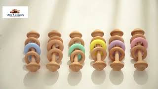 Wooden Baby Rattles with Silicone Rings