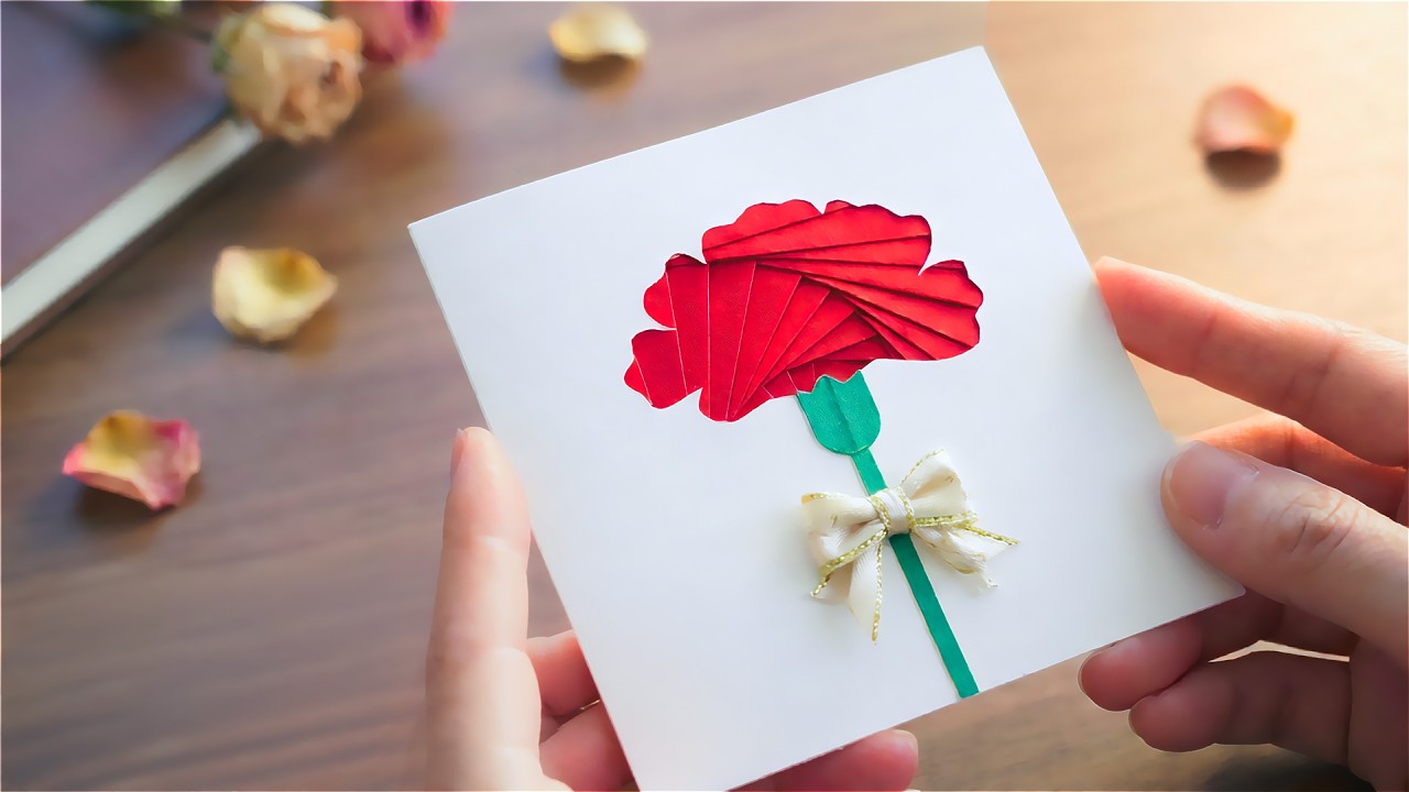 【母の日】カーネーションのメッセージカードの作り方（アイリスフォールディング）／Beautiful Handmade Carnation Card | DIY Mother's Day Gift