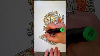How to color a fantasy clock tower house #coloringforadults #coloringbook #cozyvibes #markers