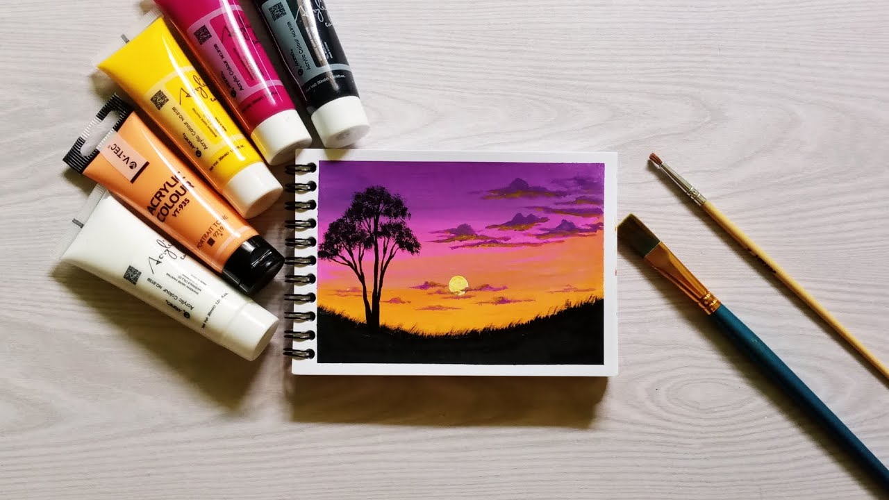 Melukis langit senja💜🎨🖌️ | tutorial melukis langit🌫️