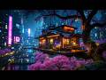 Lofi Ambient – Sakura Treehouse Rain in a Glowing Cyberpunk City | Calm Night Study Beats | 4K