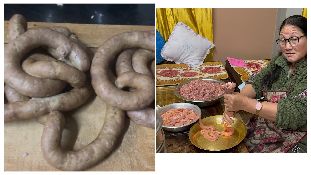 Приготовление домашней колбасы к празднику Лосар.