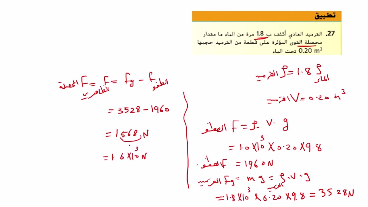 فيزياء تطبيقات درس الموائع في حالة السكون والحركة حادي عشر عام صفحة 215