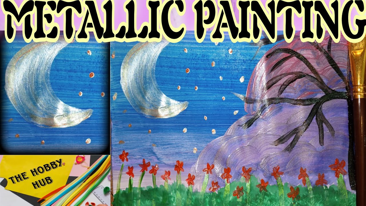 Metallic 🫟 Painting | Nature Painting | Beautiful Clouds And Moon 🌝