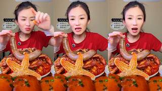 EXTREME SEAFOOD MUKBANG! Eating Giant Starfish, Spicy Crawfish & Huge Sausage ASMR Eating Sounds