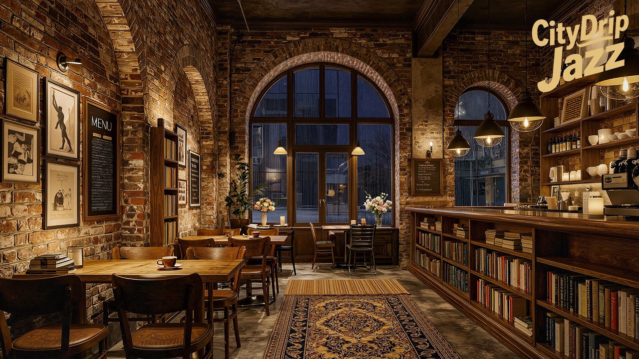 Rainy Night Book Café ☕ Smooth Jazz Music for Studying, Reading & Focus | 4K Jazz