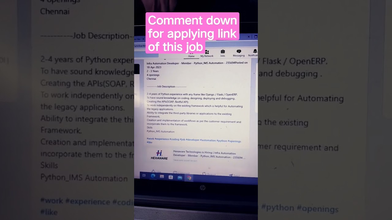 Comment for the Job Applying Link 