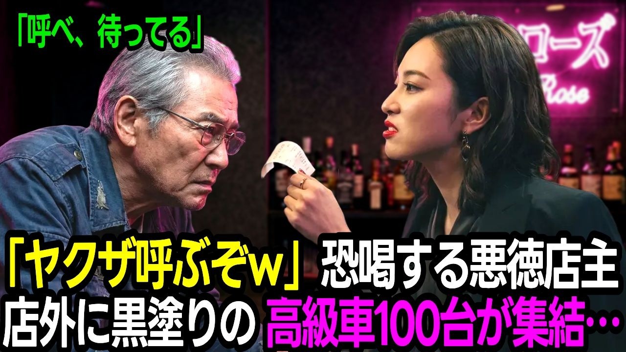 ぼったくりバー「70万だ。ヤクザ呼ぶぞ？」客「呼べよ」→3分後、店外に100台の黒塗りの高級車が集結！現れた組長が客の顔を見た瞬間、店内は地獄と化す…