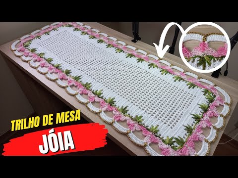 Trilho de mesa Jóia retangular em crochê