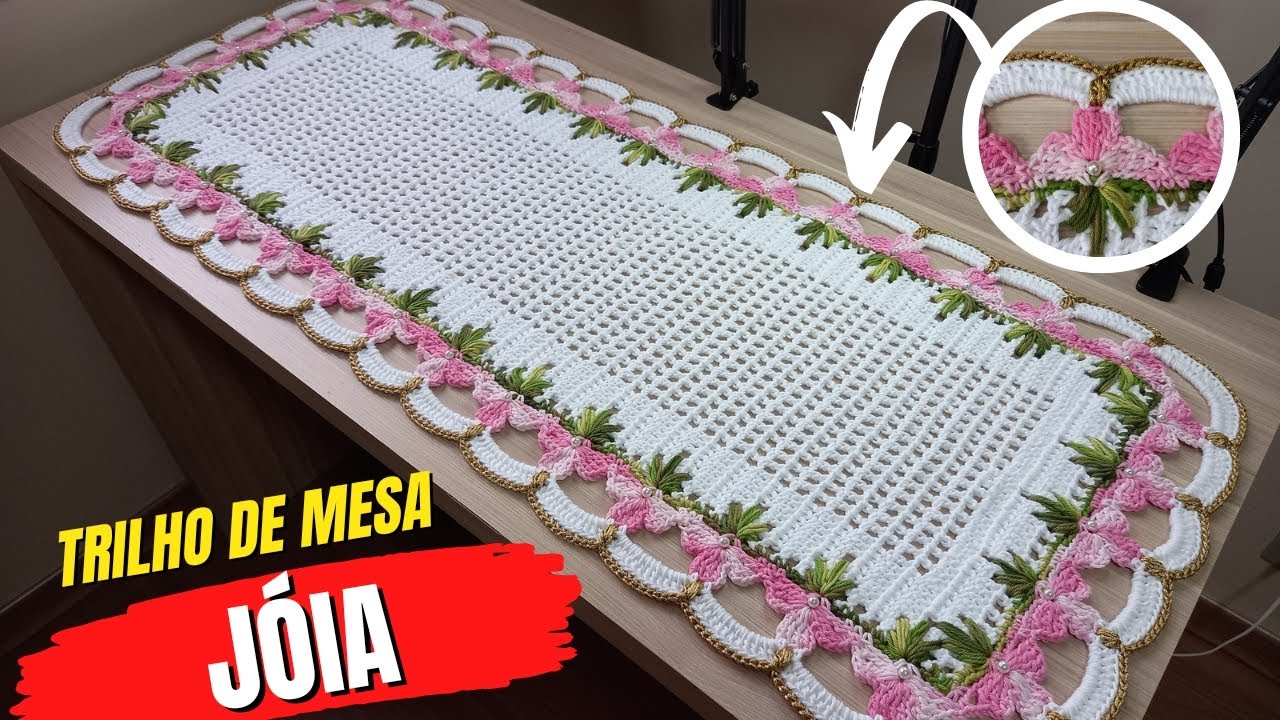 Trilho de mesa Jóia retangular em crochê