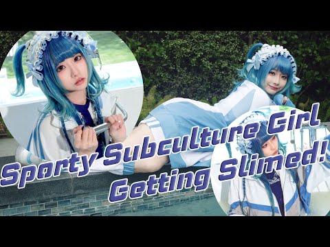 Kawaii Wetlook WAM Show: Cosplay Girl Fully Soaked In Pool & Slime in Tracksuit & Balenciaga Sneaker