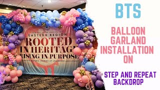 BTS Balloon Garland Installation on Step & Repeat Backdrop | Luxury Blue, Pink & Gold Event Setup