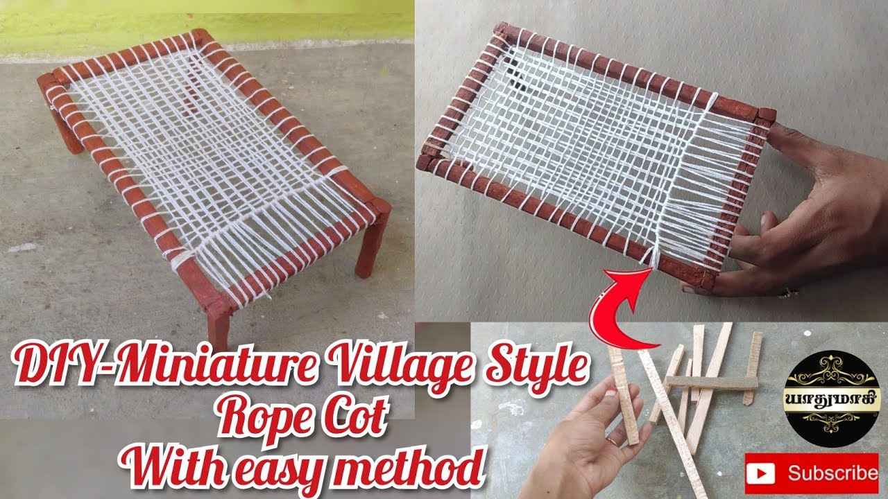 DIYMiniature Village style Rope cot in easy method YouTube