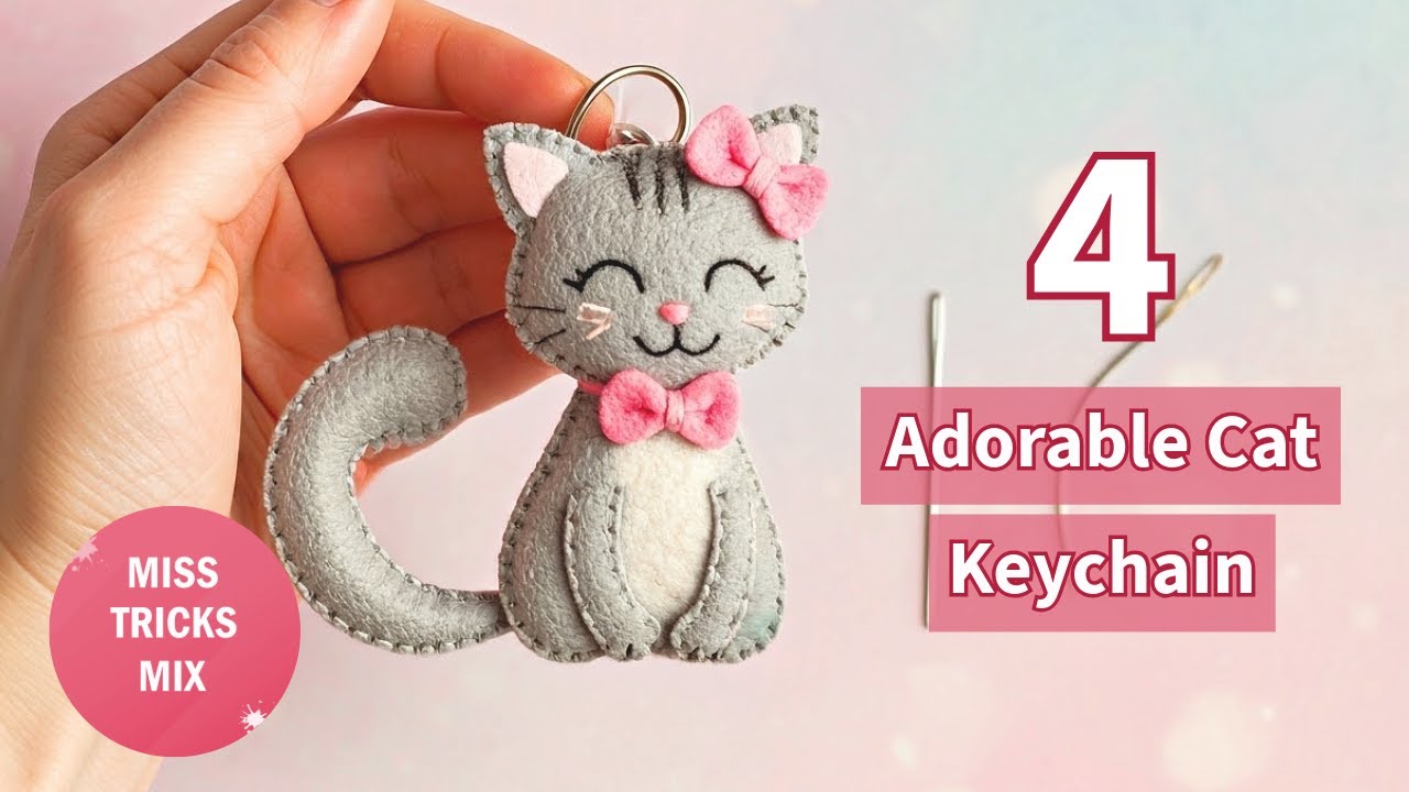 4 Adorable Felt cat keychain | Embroidery Crafts | Felt Crafts | Sewing Crafts