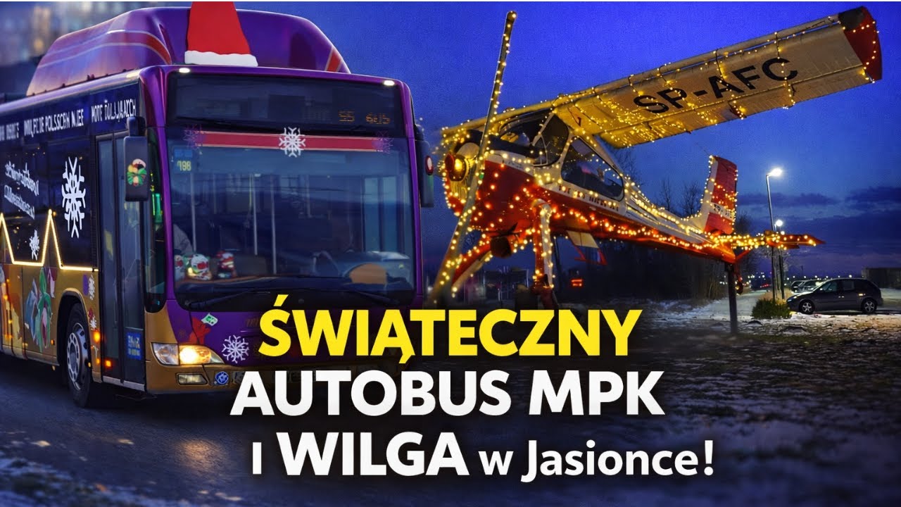 Świąteczny autobus MPK Rzeszów przy lotnisku Jasionka 🎄✈️i przystrojona Wilga pod Aeroklubem
